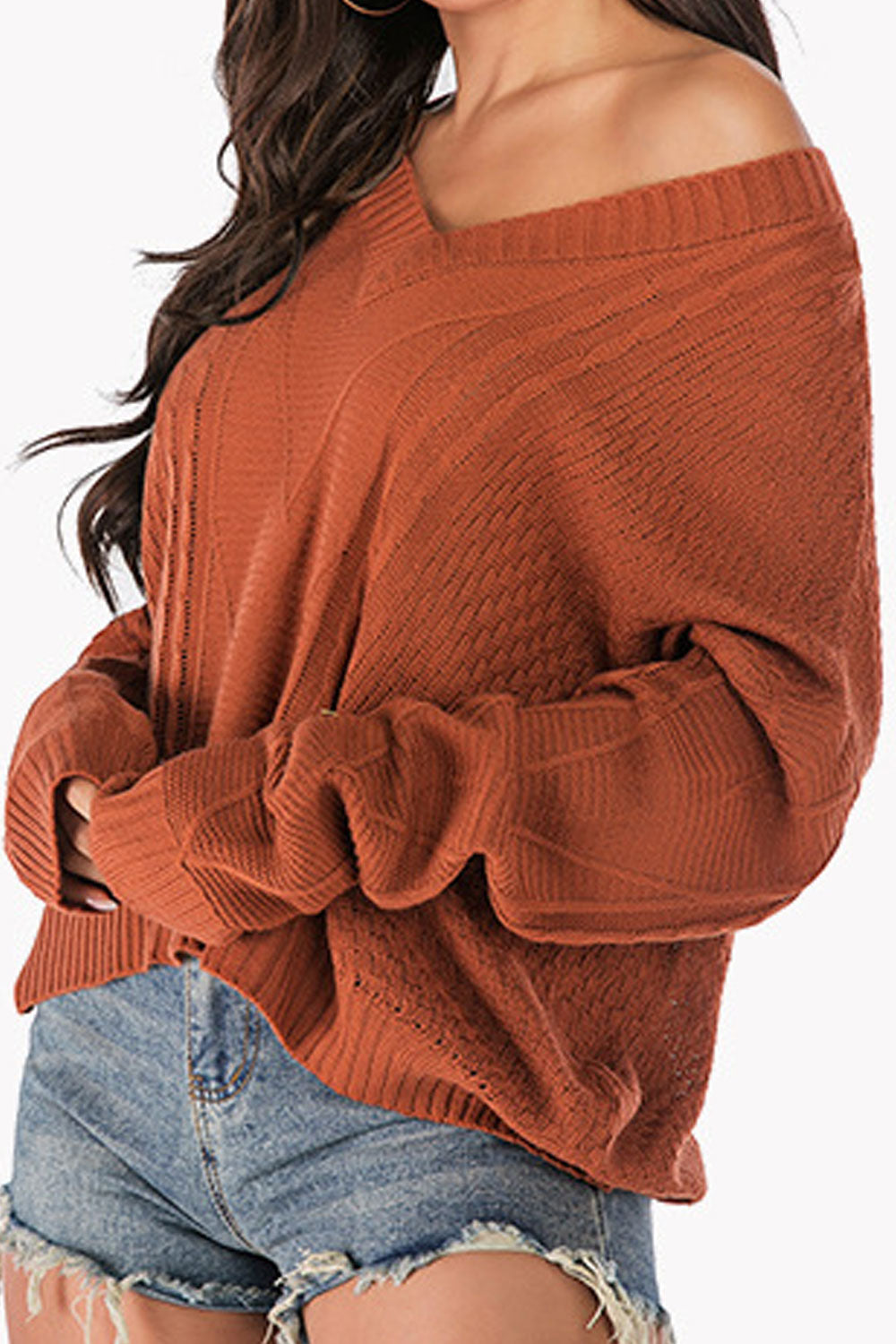 Women Winter Warm Long Sleeve V-Neck Splendid Solid Colored Short Styled Weekend Sweater