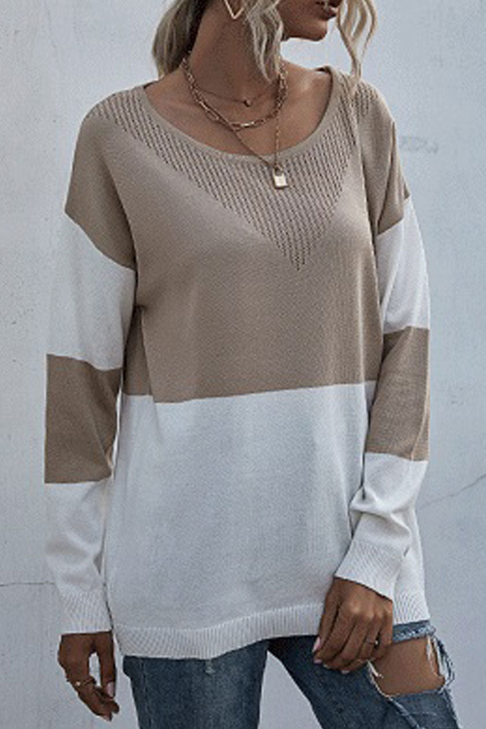 Women Thick Long Sleeve Lovely Striped Pattern Comfy Round Neck Pullover Casual Sweater