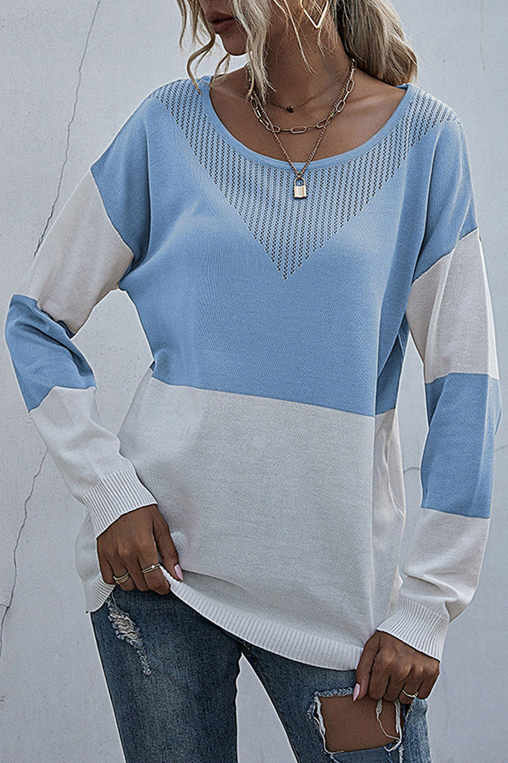 Women Thick Long Sleeve Lovely Striped Pattern Comfy Round Neck Pullover Casual Sweater