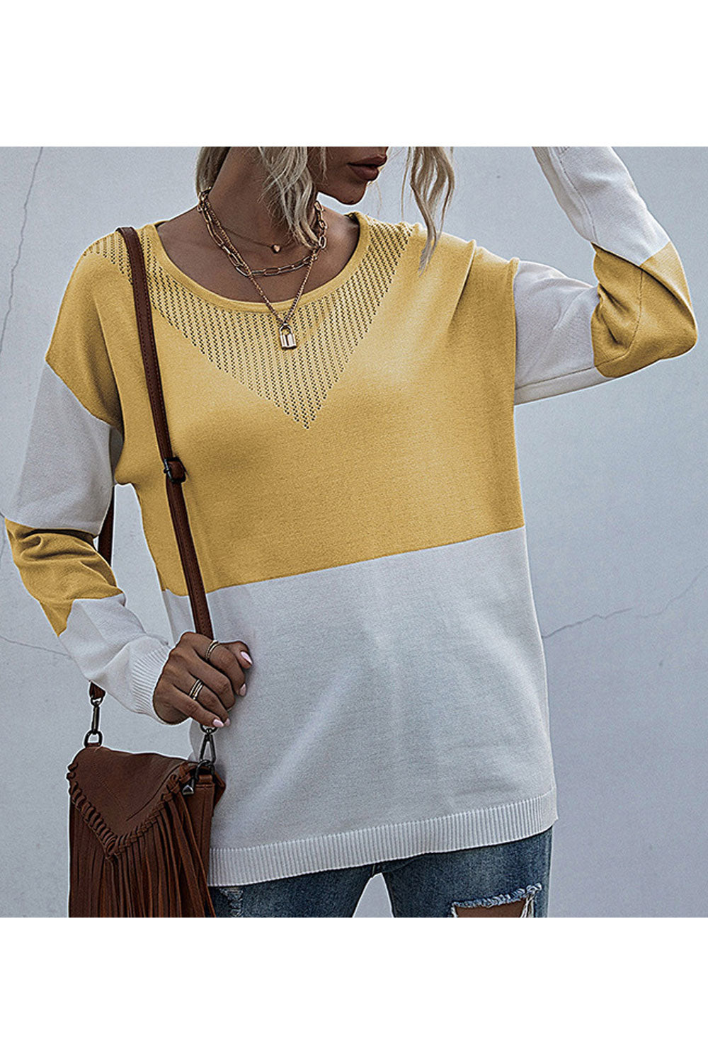 Women Thick Long Sleeve Lovely Striped Pattern Comfy Round Neck Pullover Casual Sweater