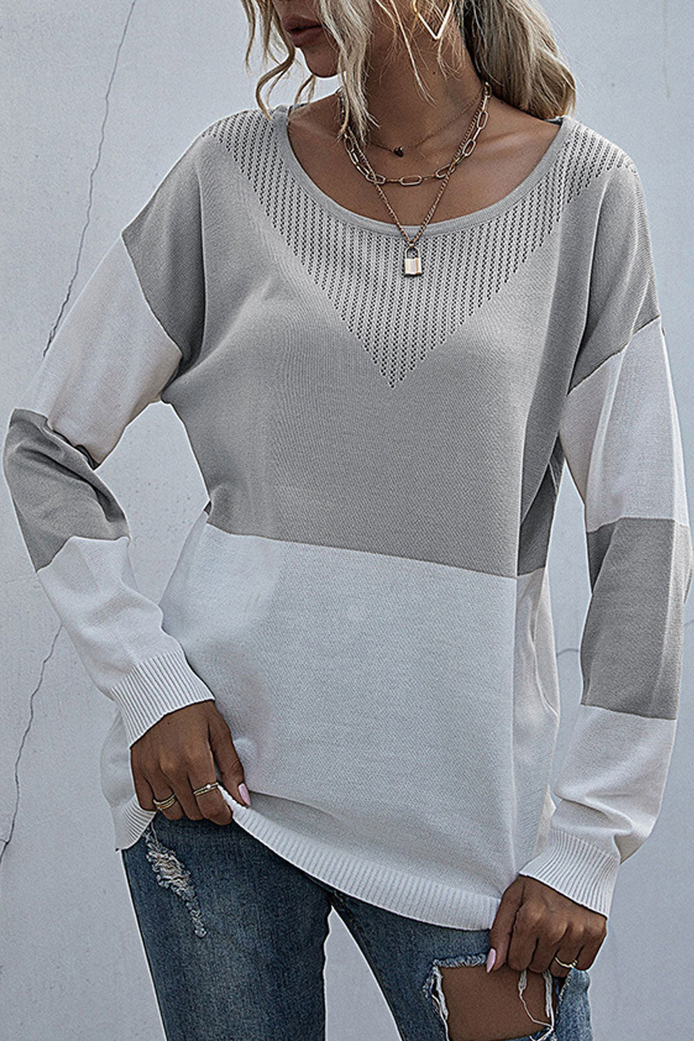 Women Thick Long Sleeve Lovely Striped Pattern Comfy Round Neck Pullover Casual Sweater