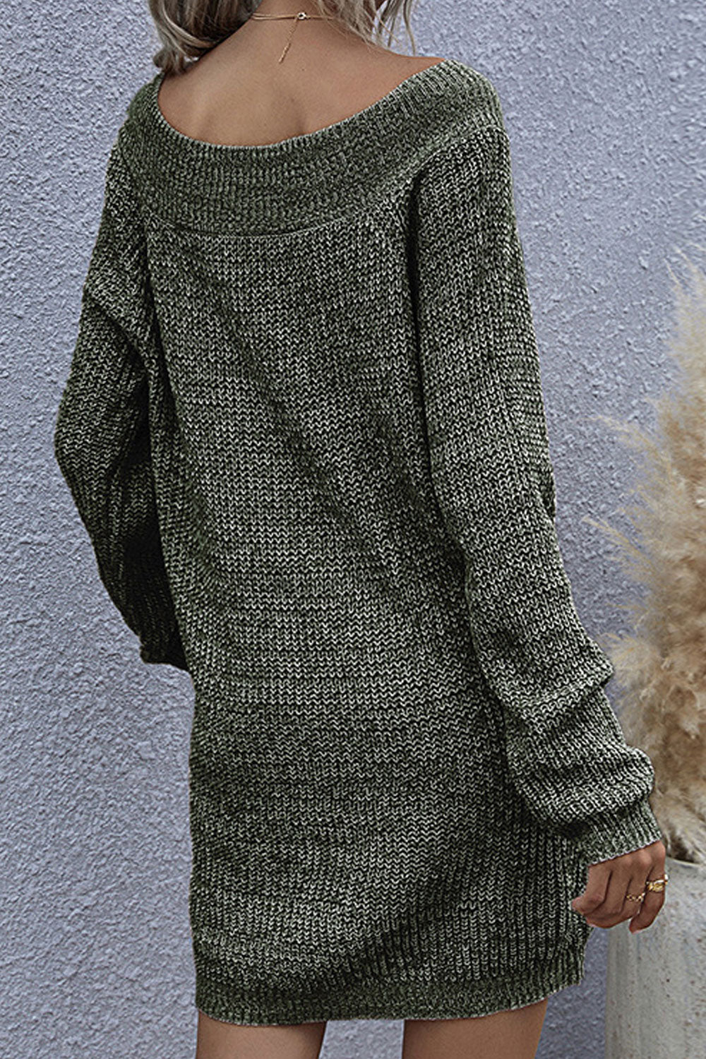 Women Thick Long Sleeve Deep V-Neck Splendid Solid Colored Winter Mid-Length Pullover Sweater