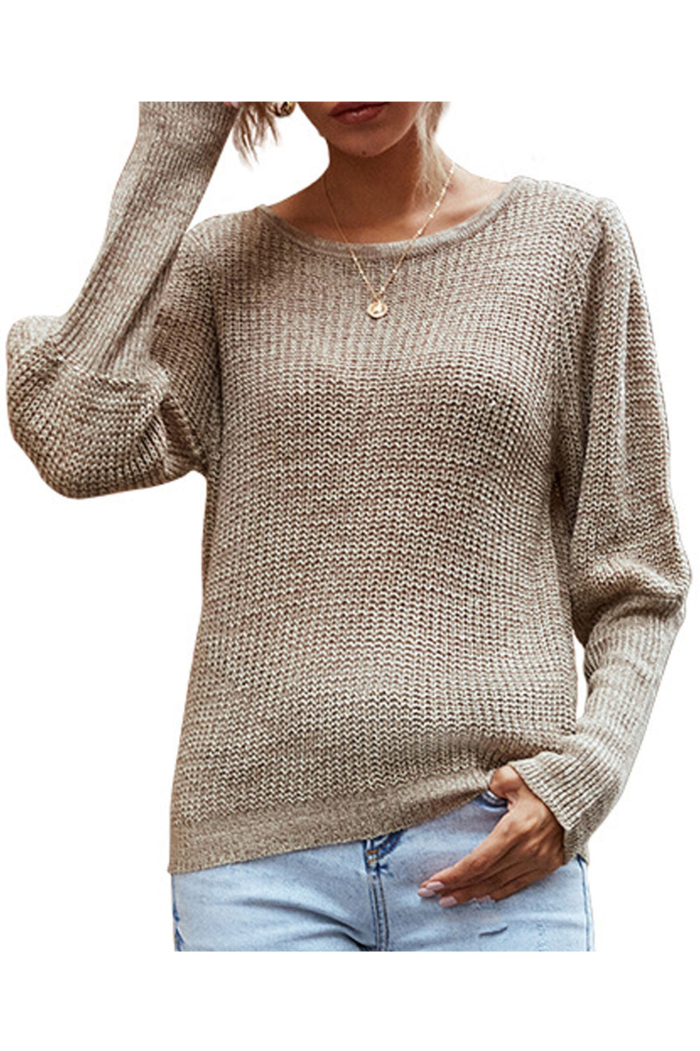 Women Winter Fashion Round Neck Restful Long Sleeve Fabulous Solid Colored Pullover Sweater