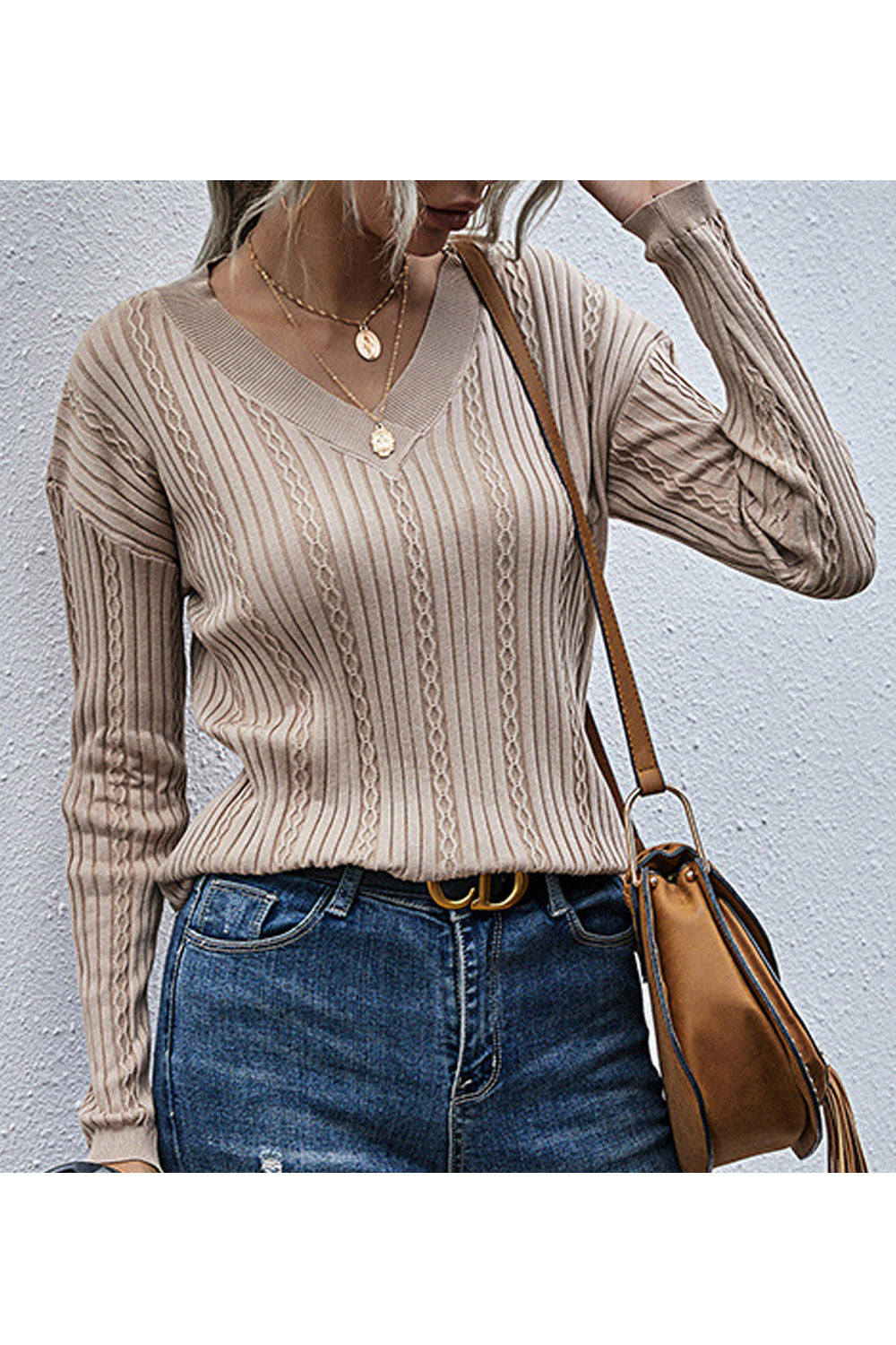 Women Stretchable Relaxed Fit Long Sleeve Comfortable V-Neck Winter Pullover Warm Sweater
