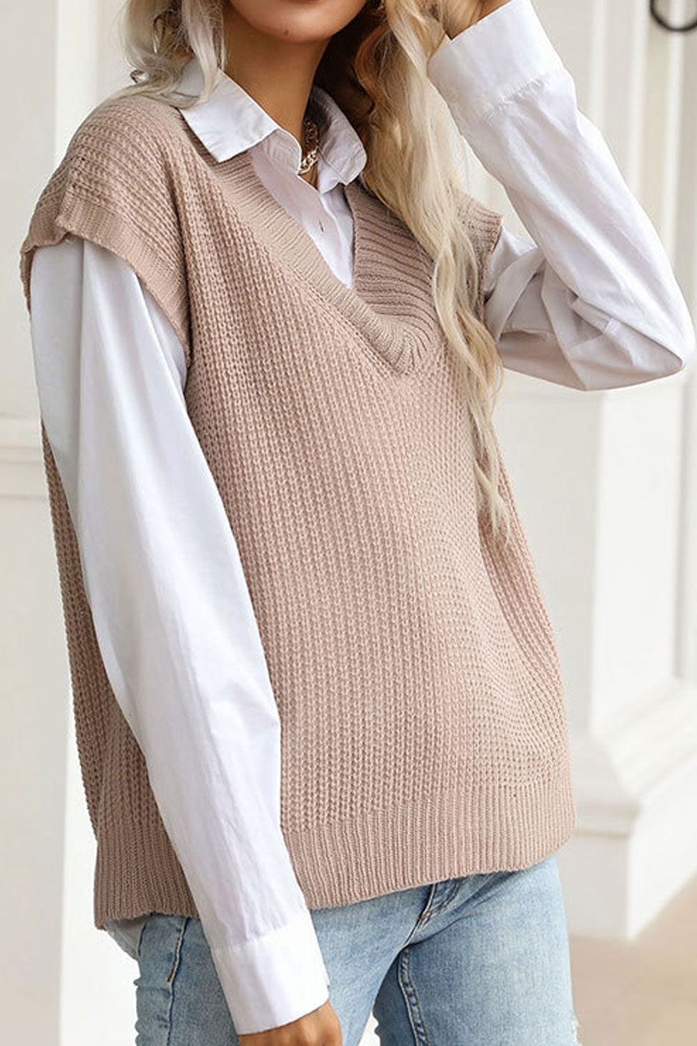 Women Awesome Solid Colored V-Neck Thick & Warm Pullover Winter Sleeveless Sweater