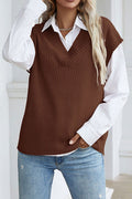 Women Awesome Solid Colored V-Neck Thick & Warm Pullover Winter Sleeveless Sweater