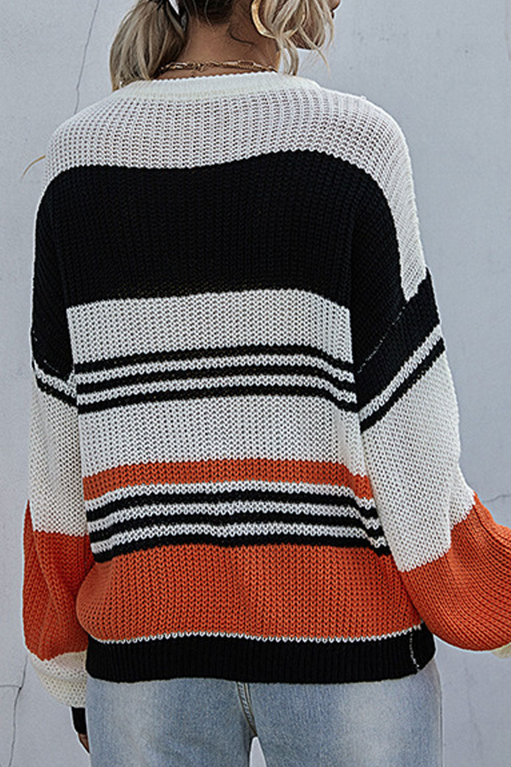 Women Loose Long Sleeve Superb Striped Pattern Easy Round Neck Fashion Casual Sweater