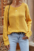 Women Split Styled Trendy Solid Colored Long Sleeve Easy Round Neck Mid-Length Pullover Sweater