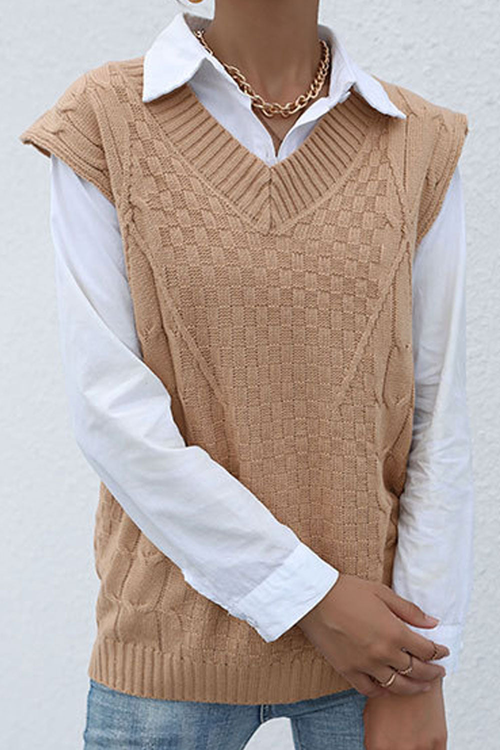 Women Sleeveless Restful V-Neck Splendid Solid Colored Windbreaker Casual Sweater