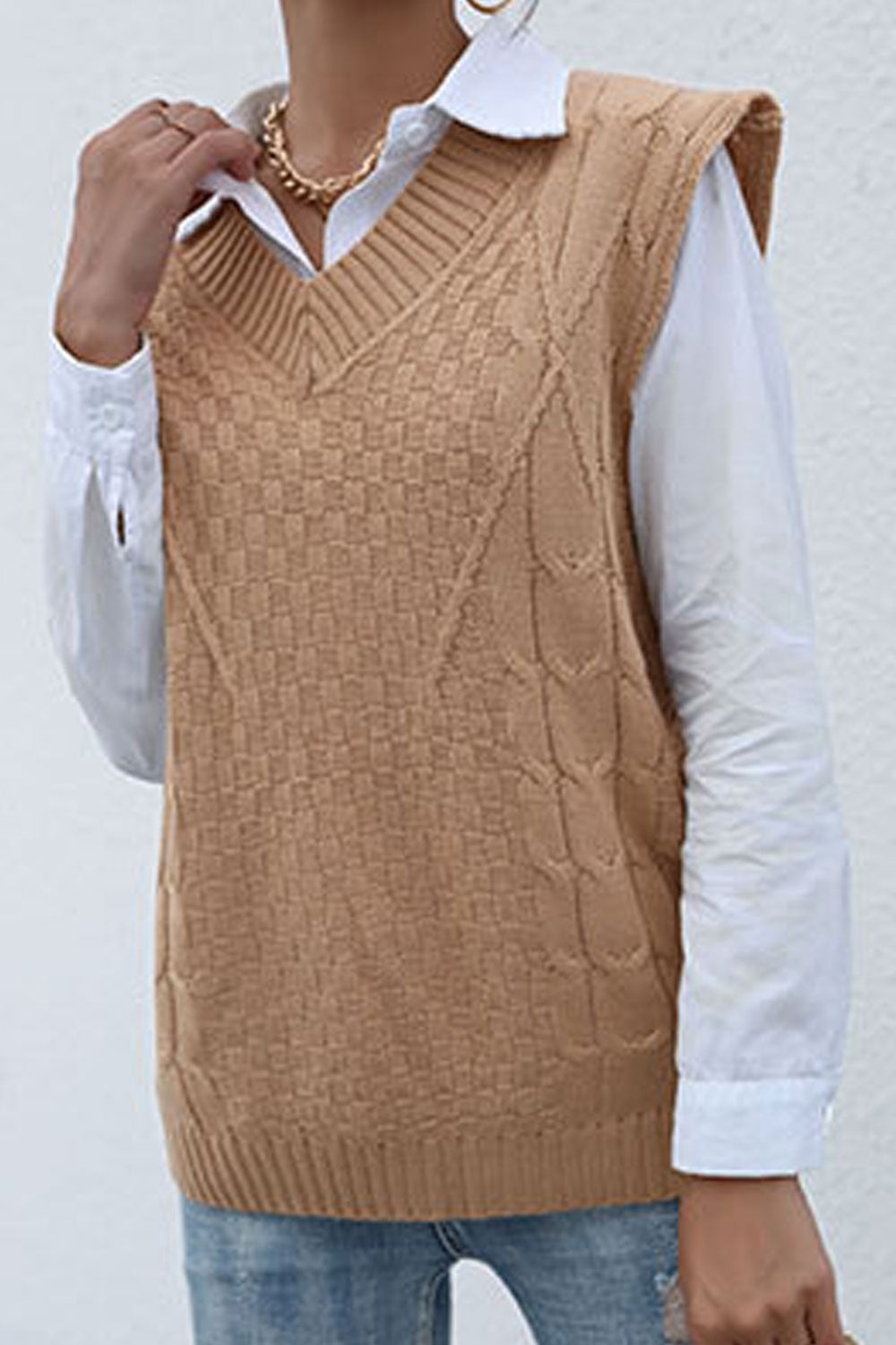 Women Sleeveless Restful V-Neck Splendid Solid Colored Windbreaker Casual Sweater