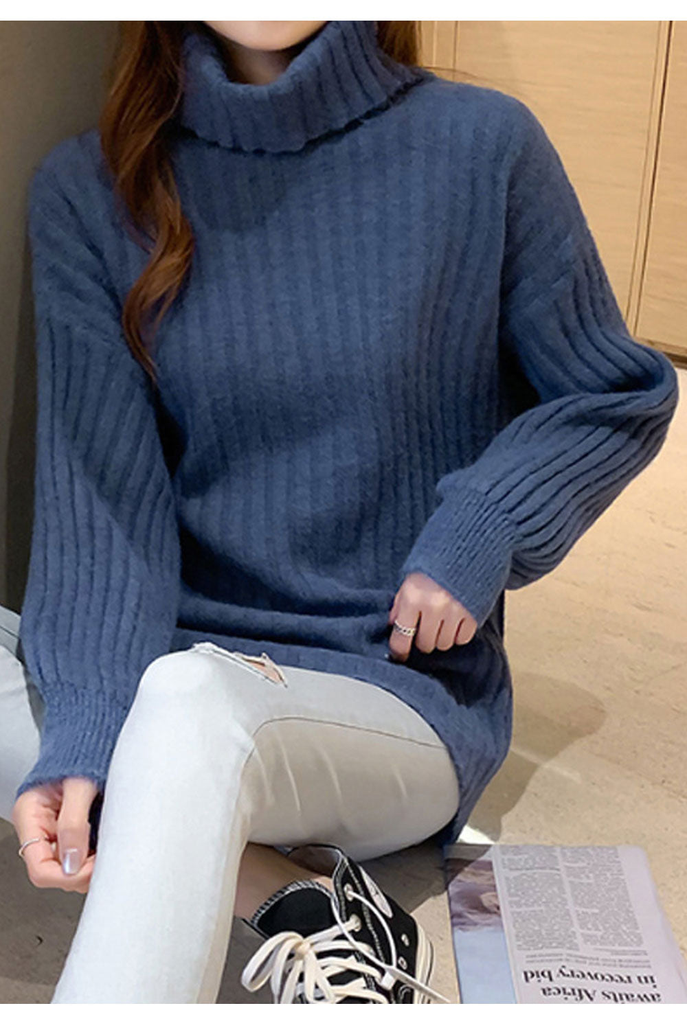 Women Warm Long Sleeve Elegent Solid Colored Thick High Neck Pullover Weekend Sweater