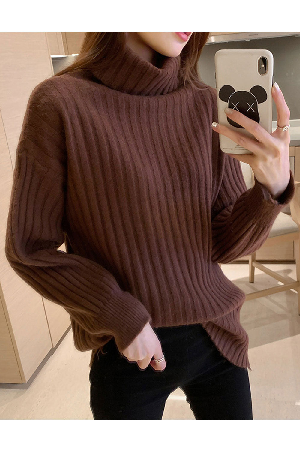 Women Warm Long Sleeve Elegent Solid Colored Thick High Neck Pullover Weekend Sweater