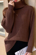 Women Warm Long Sleeve Elegent Solid Colored Thick High Neck Pullover Weekend Sweater