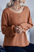 Women Thick & Stretchable Long Sleeve Restful Boat Neck Delightful Solid Colored Button Fashion Sweater