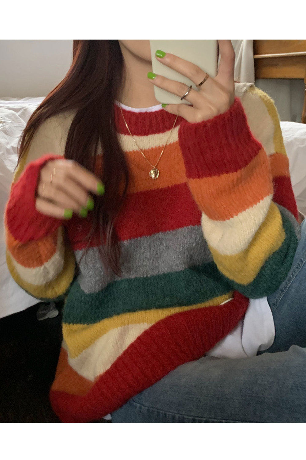 Women Durable & Warm Beautiful Striped Pattern Easy Round Neck Winter Pullover Sweater