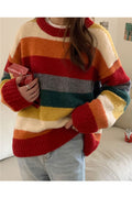 Women Durable & Warm Beautiful Striped Pattern Easy Round Neck Winter Pullover Sweater