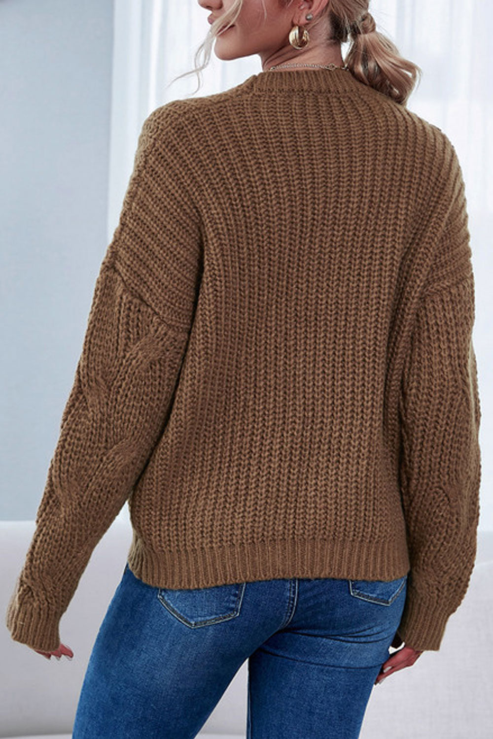 Women Knitted & Restful Long Sleeve Delightful Solid Colored Round Neck Winter Casual Sweater