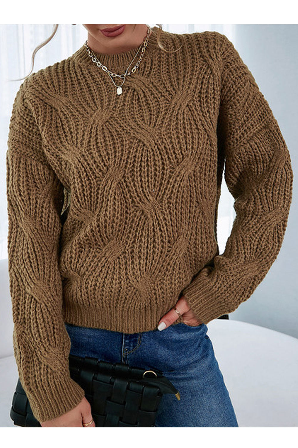 Women Knitted & Restful Long Sleeve Delightful Solid Colored Round Neck Winter Casual Sweater