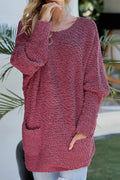 Women Fashionable Solid Colored Knitted Long Sleeve Restful Round Neck Mid-Length Winter Fashion Sweater