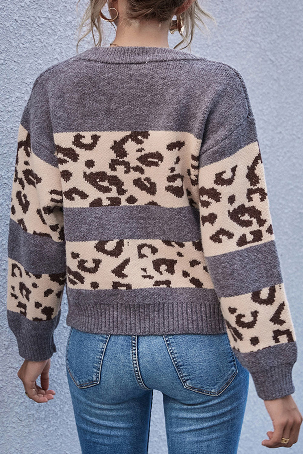 Women Alluring Leopard Pattern Easy Round Neck Warm Long Sleeve Winter Fashion Casual Sweater