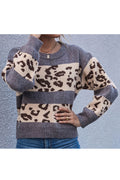 Women Alluring Leopard Pattern Easy Round Neck Warm Long Sleeve Winter Fashion Casual Sweater