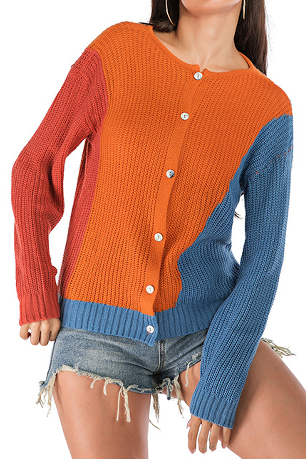 Women Casual Round Neck Fantastic Solid Colored Winter Warm Long Sleeve Fashion Cardigan