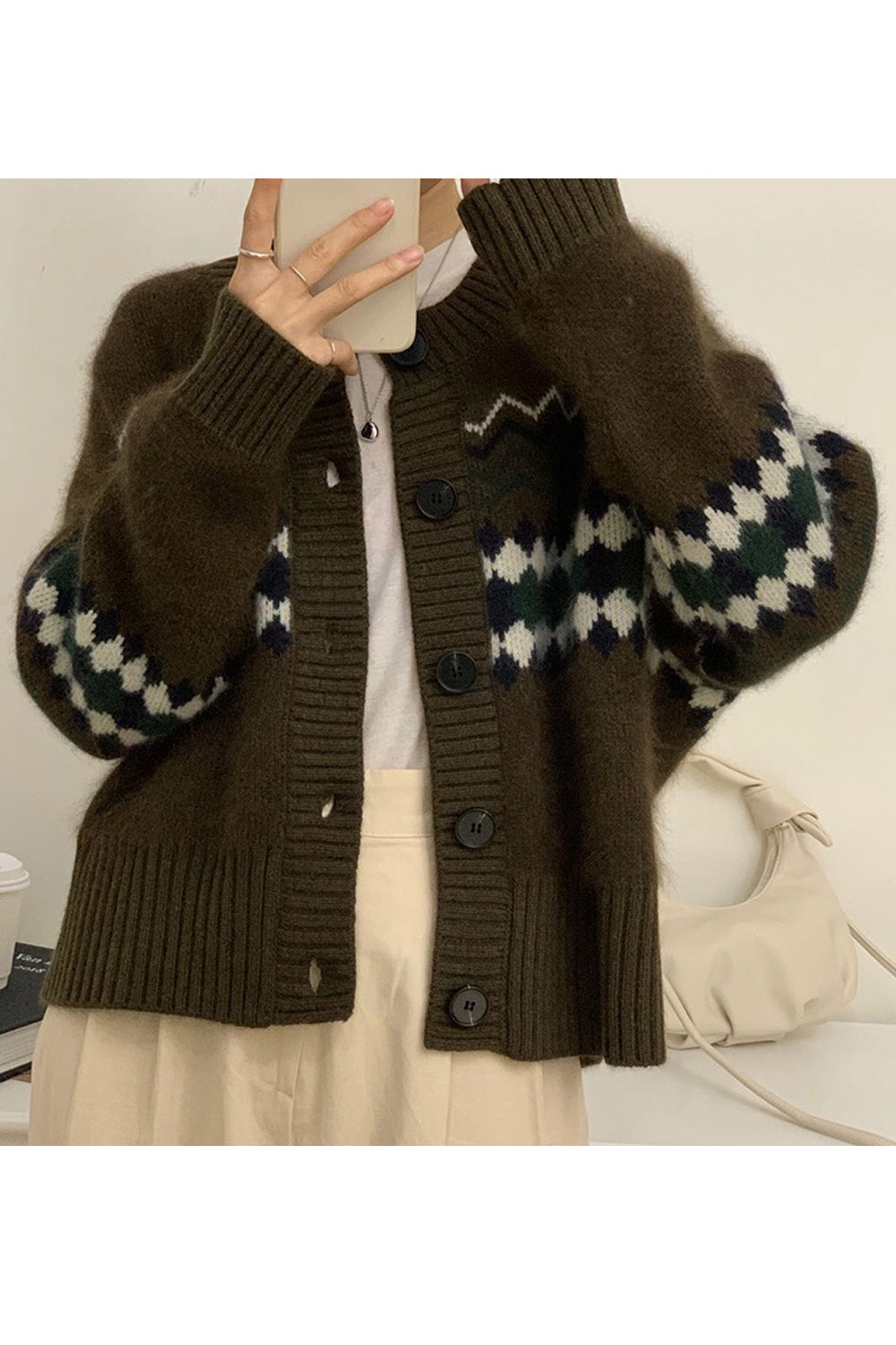 Women Restful Knitted Long Sleeve Easy Round Neck Elegent Solid Colored Casual Cardigan