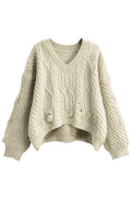 Women Winter Short Styled Warm Long Sleeve V-Neck Trendy Solid Colored Winter Pullover Sweater