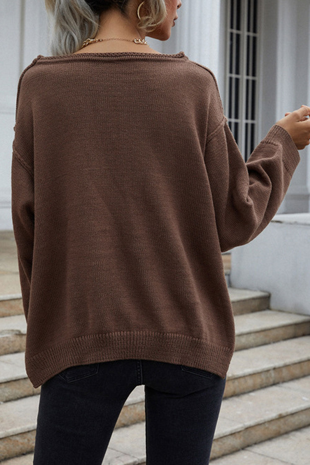 Women Trendy Solid Colored Loose Long Sleeve Winter Fashion Round Neck Pullover Casual Sweater