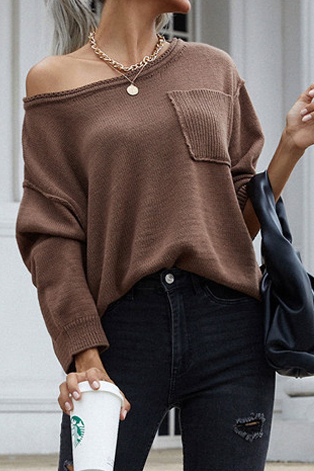Women Trendy Solid Colored Loose Long Sleeve Winter Fashion Round Neck Pullover Casual Sweater