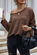 Women Trendy Solid Colored Loose Long Sleeve Winter Fashion Round Neck Pullover Casual Sweater