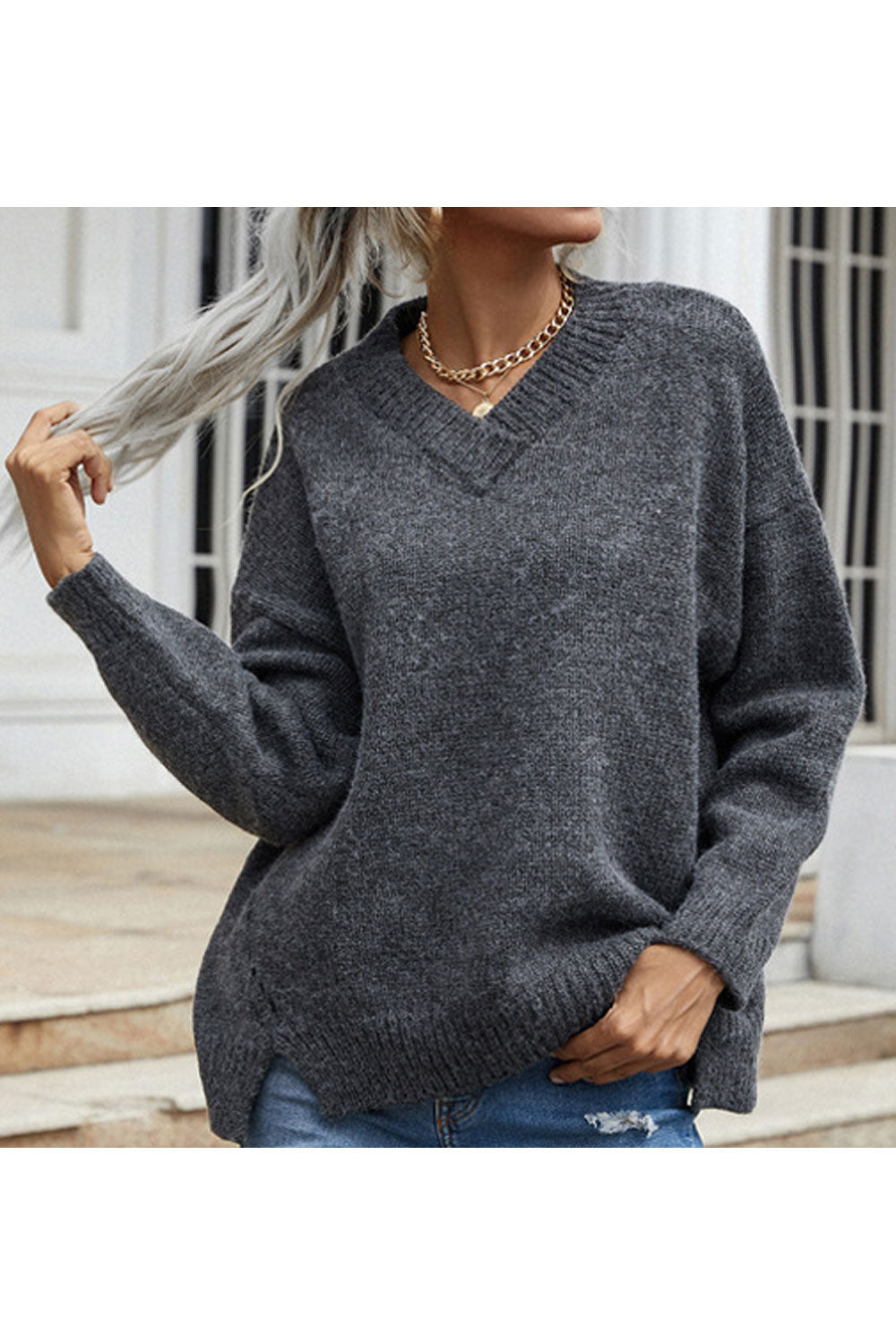 Women Thick & Comfortable Long Sleeve Easy V-Neck Beautiful Solid Colored Pullover Casual Sweater