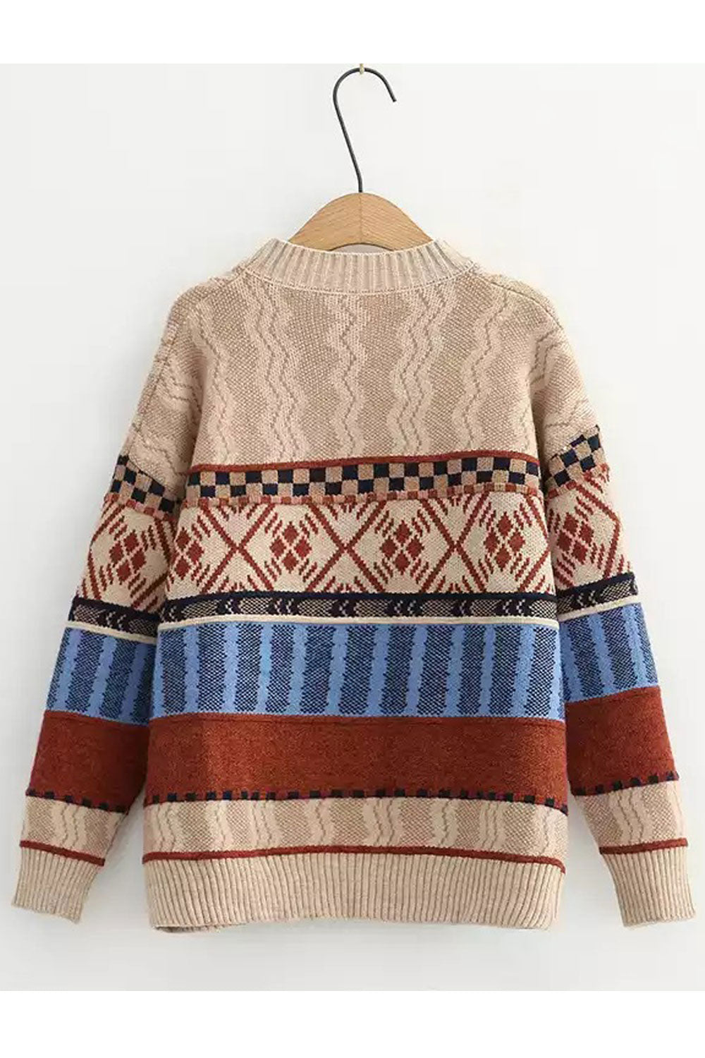Women Beautiful Striped Pattern Thick Long Sleeve Comfy Round Neck Winter Casual Sweater
