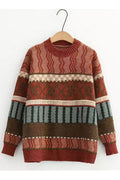 Women Beautiful Striped Pattern Thick Long Sleeve Comfy Round Neck Winter Casual Sweater