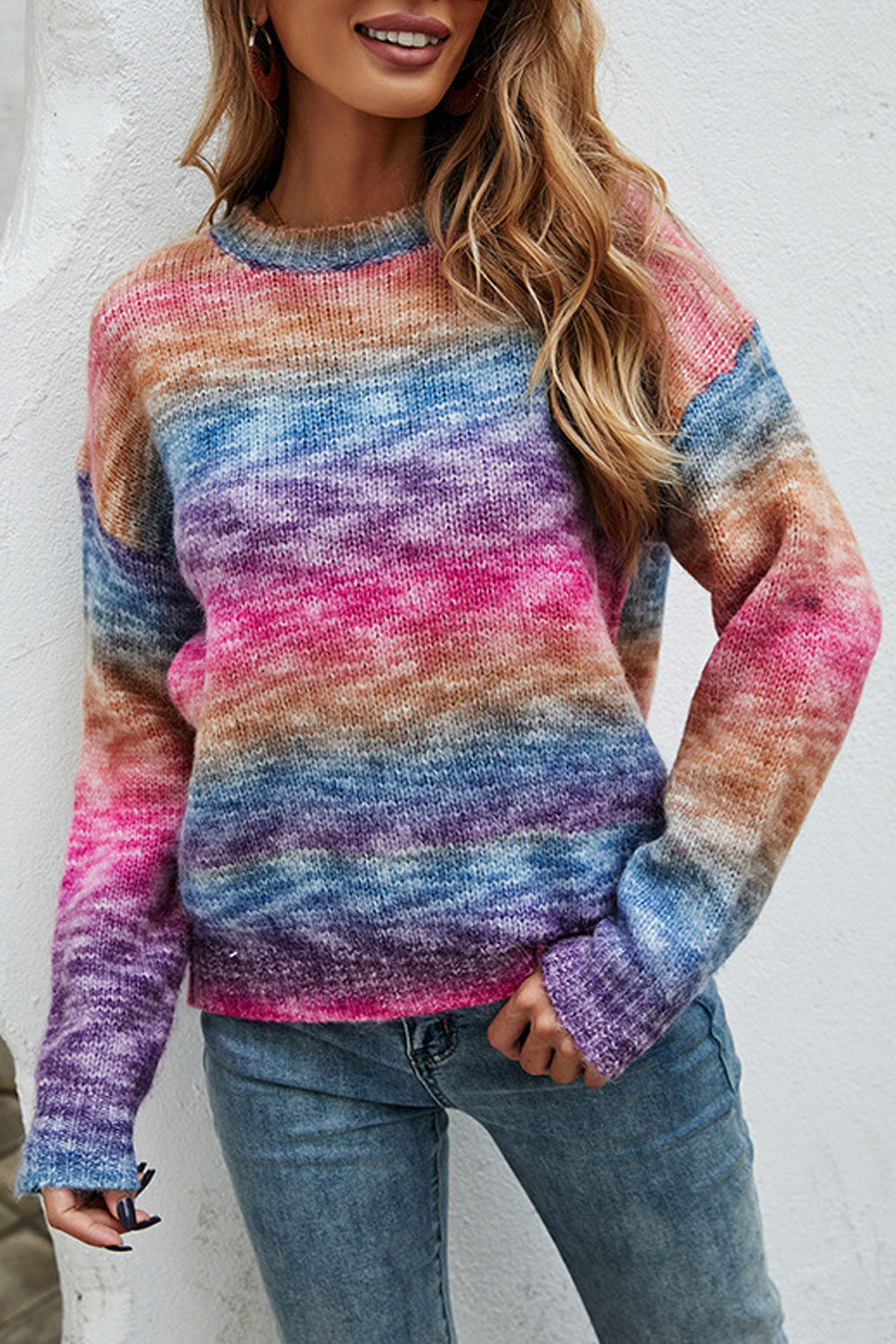 Women Splendid Printed Pattern Winter Warm Long Sleeve Weekend Pullover Sweater