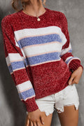 Women Winter Long Sleeve Pullover Styled Amazing Striped Pattern Easy Round Neck Casual Sweater