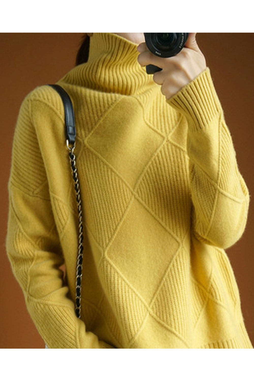Women Windbreaker High Neck Thick Long Sleeve Superb Solid Colored Winter Pullover Sweater