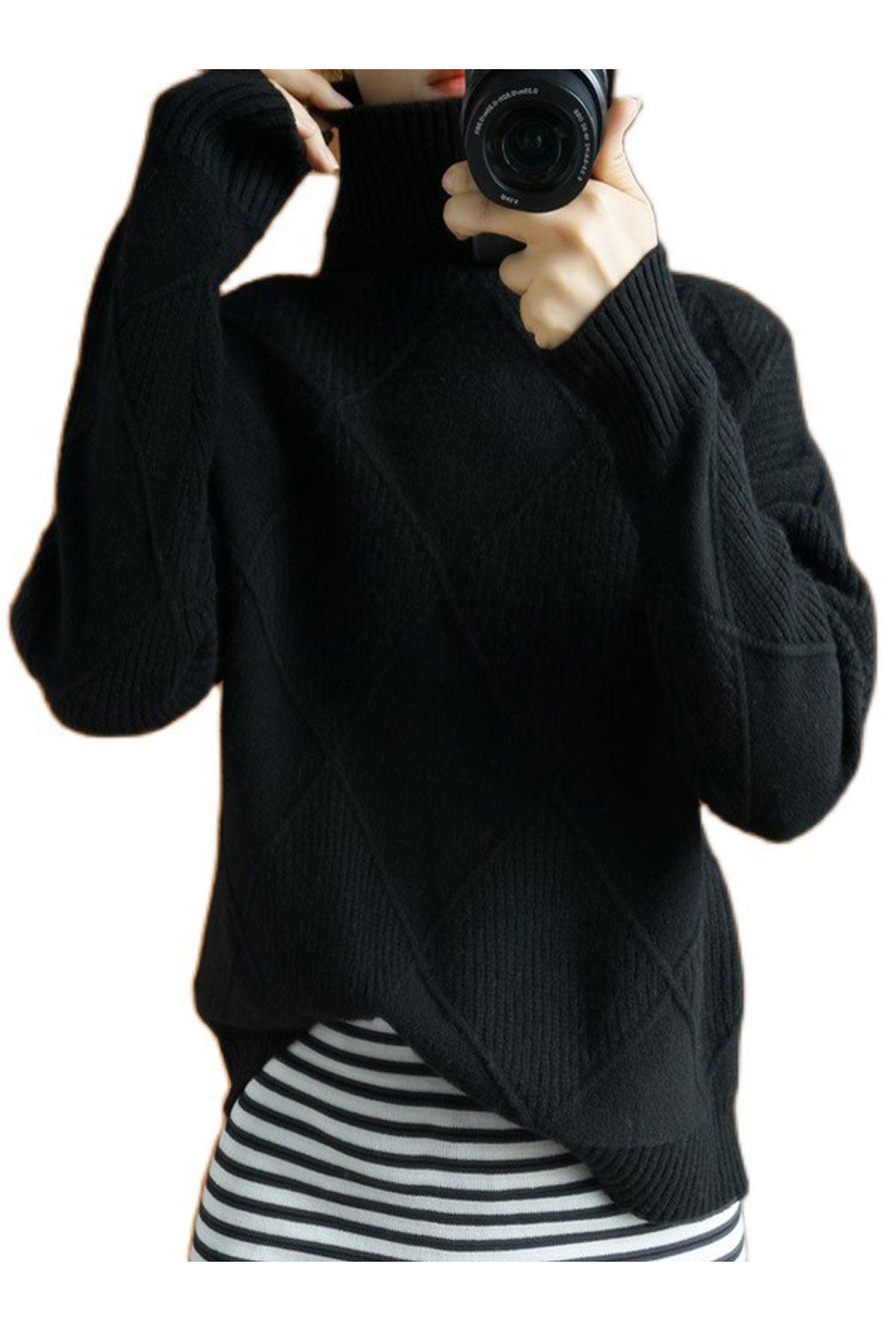 Women Windbreaker High Neck Thick Long Sleeve Superb Solid Colored Winter Pullover Sweater