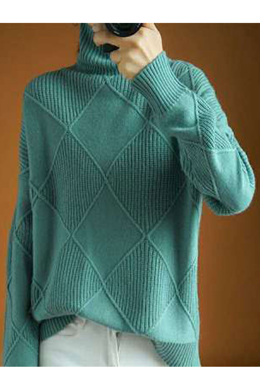 Women Windbreaker High Neck Thick Long Sleeve Superb Solid Colored Winter Pullover Sweater