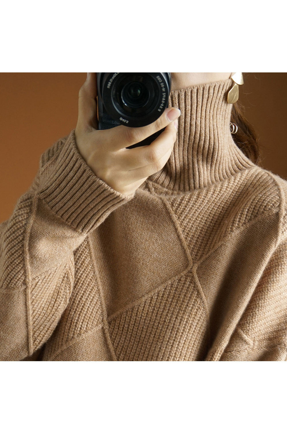 Women Windbreaker High Neck Thick Long Sleeve Superb Solid Colored Winter Pullover Sweater