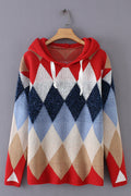 Women Fantastic Geometry Pattern Drawstring Hooded Neck Winter Casual Pullover Sweater