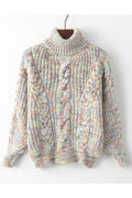 Women Warm & Stretchable Trendy Solid Colored High Neck Easy Long Sleeve Pullover Sweater