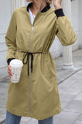 Women Winter Styled Stand Collar Comfy Long Sleeve Drawstring Waist Mid-Length Casual Jacket