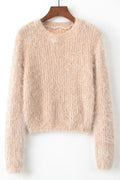 Women Awesome Solid Colored Simple Styled Long Sleeve Pullover Fashion Easy Round Neck Sweater
