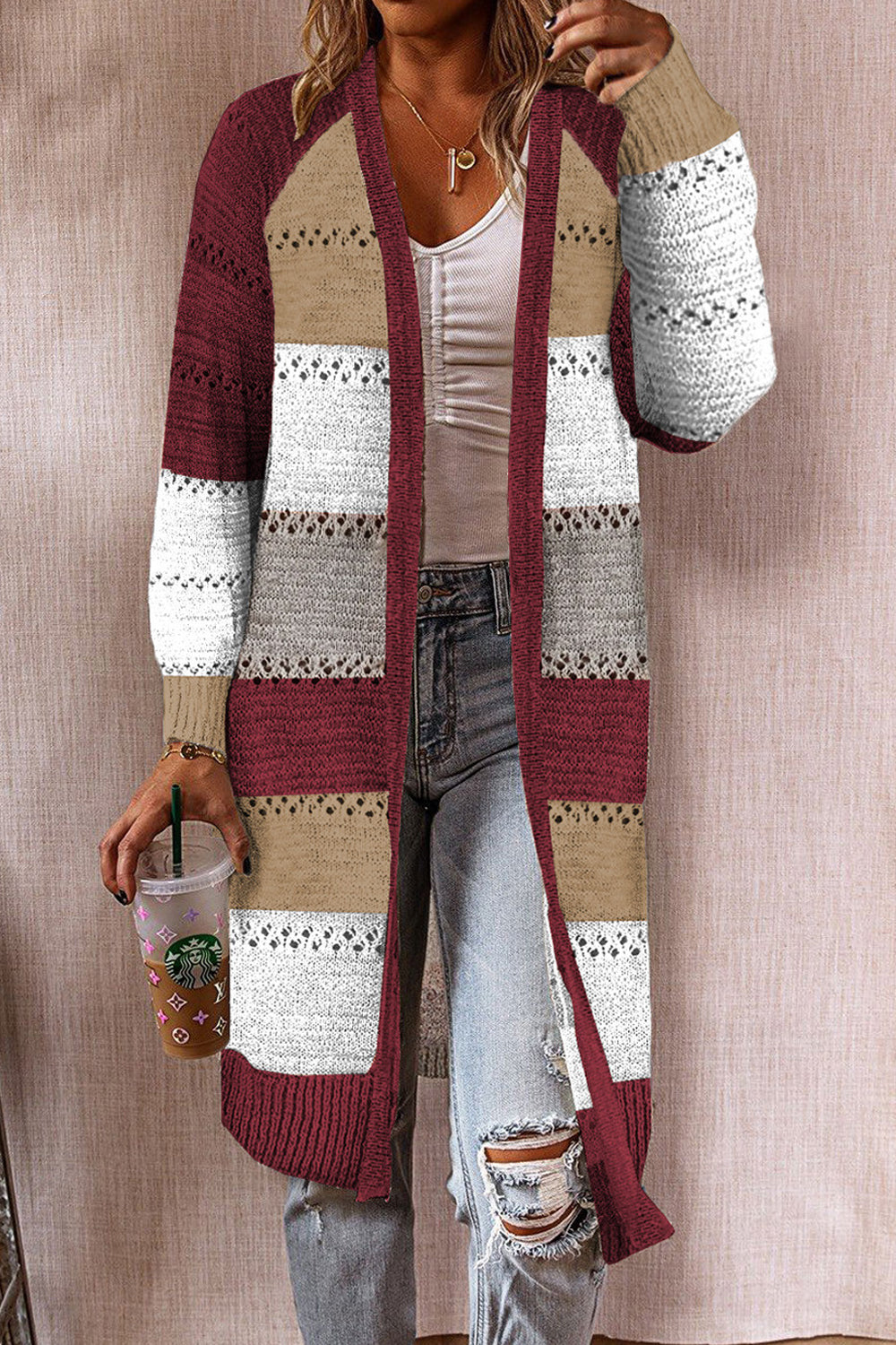 Women Elegant Knee-Length Knitted Style Easily Wearable Loose Fit Winter Cardigan