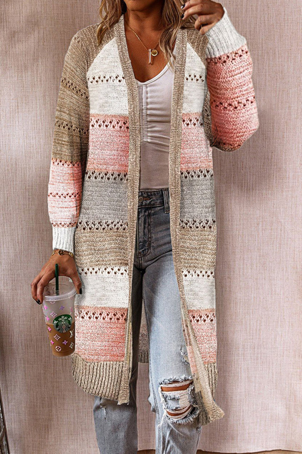 Women Elegant Knee-Length Knitted Style Easily Wearable Loose Fit Winter Cardigan