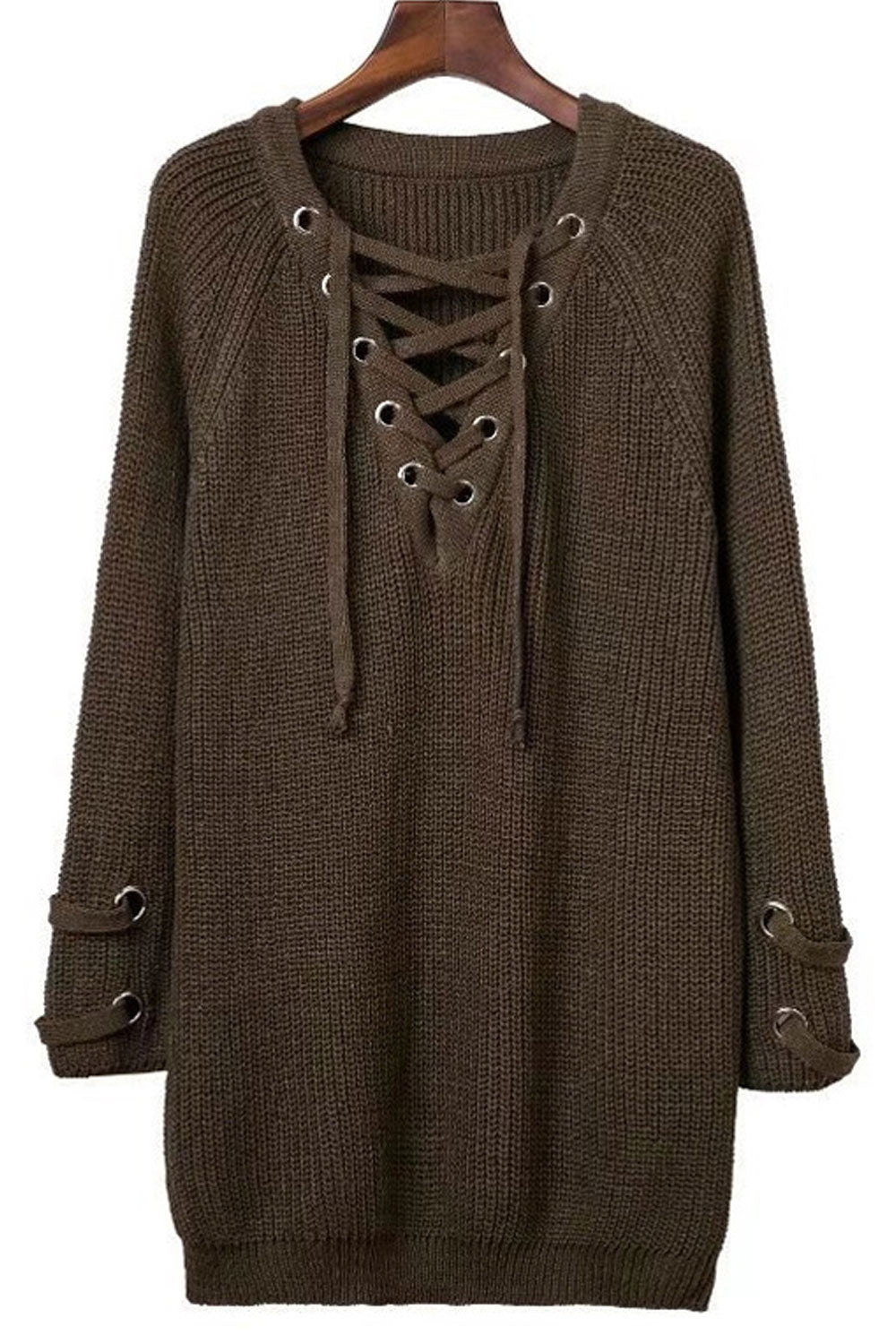 Women Delightful Solid Colored Durable Drawstring V-Neck Warm Long Sleeve Winter Pullover Sweater