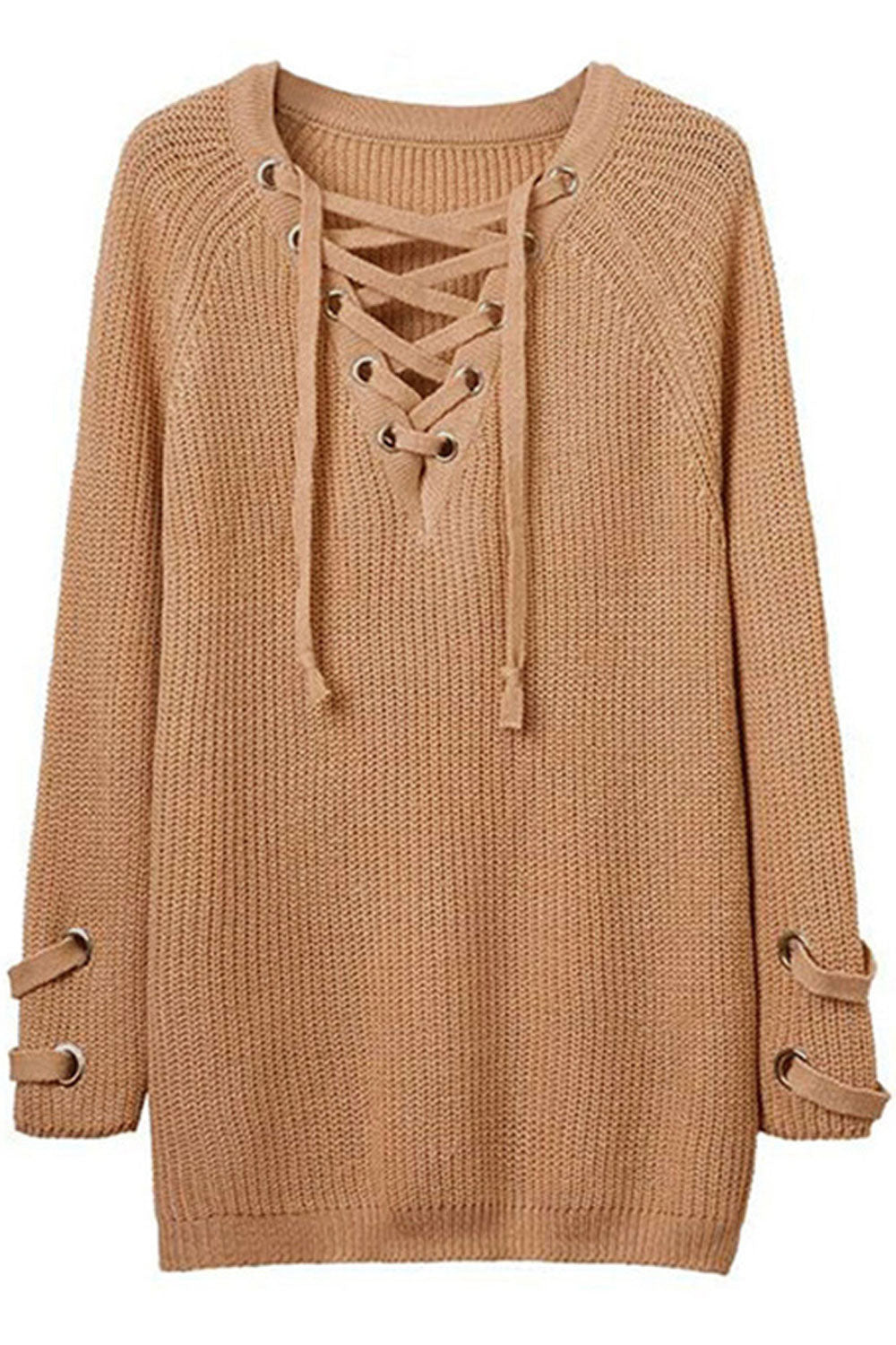 Women Delightful Solid Colored Durable Drawstring V-Neck Warm Long Sleeve Winter Pullover Sweater
