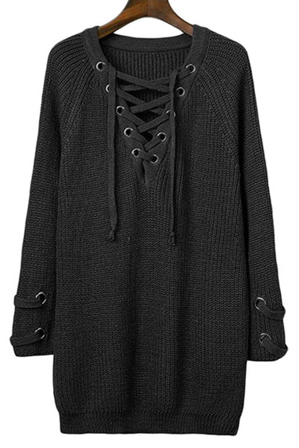 Women Delightful Solid Colored Durable Drawstring V-Neck Warm Long Sleeve Winter Pullover Sweater