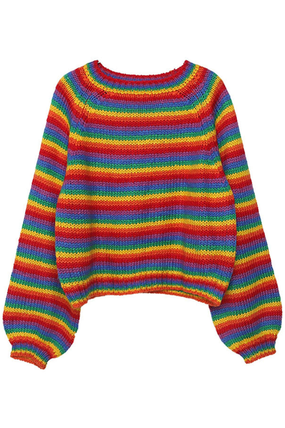 Women Amazing Striped Pattern Loose Long Sleeve Restful Round Neck Winter Warm Sweater